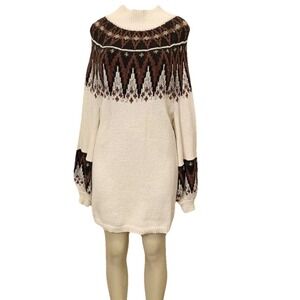 NWT $198 Free People Size XSmall Scotland Neutral‎ Combo Long Sleeve Mini Dress